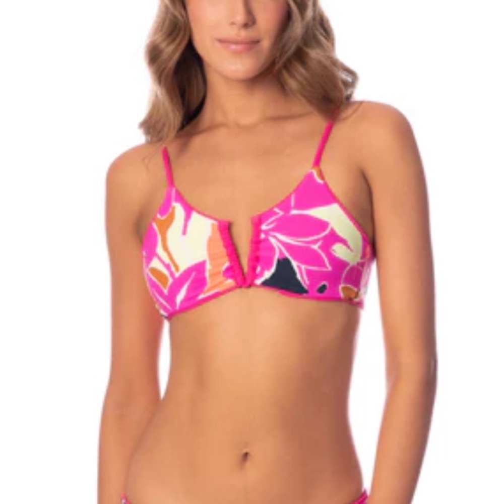 Maaji Magenta Jungle Reef Adhara V Wire Strappy Pink and White Sporty Bikini Top